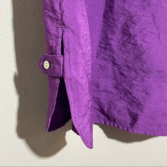 Chico Blouse Button Shirt Women Size 2 L/12 Solid Vibrant Purple Workwear Pocket - Picture 6 of 9